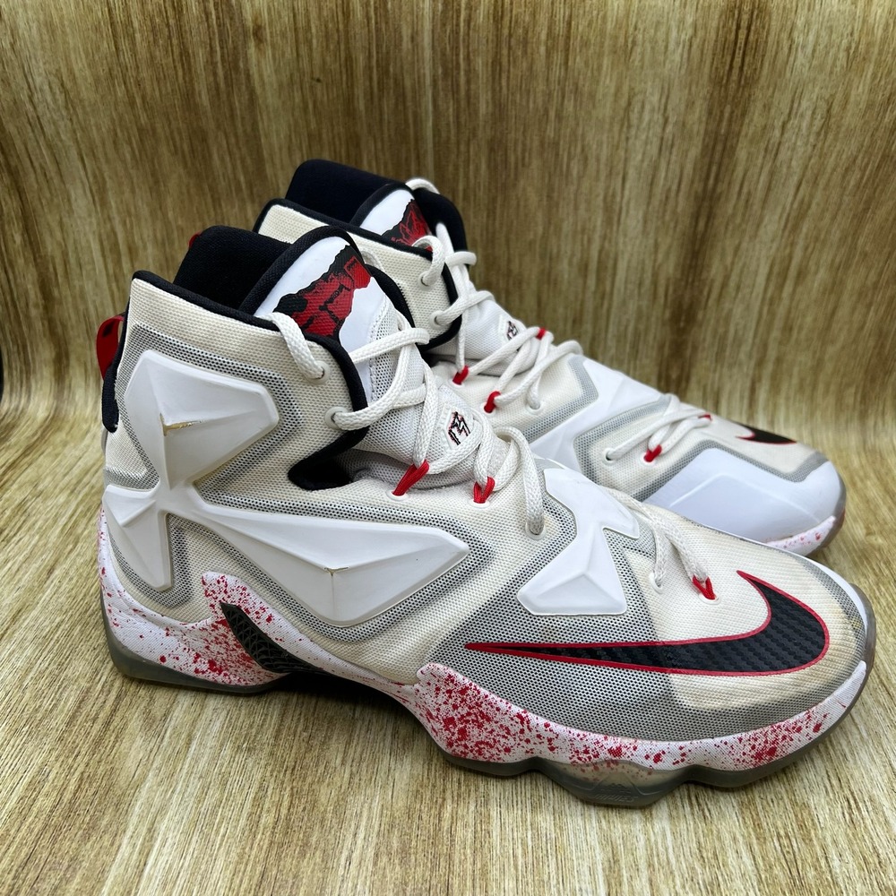 Nike LeBron 13 Men's Size 11 White Red Horror Flick Friday The 13th 807219-106